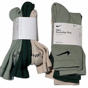NIKE EVERYDAY PLUS CUSHIONED SOCKS 3 PACK BUNDLE Greens and Beige NIKE CREW M